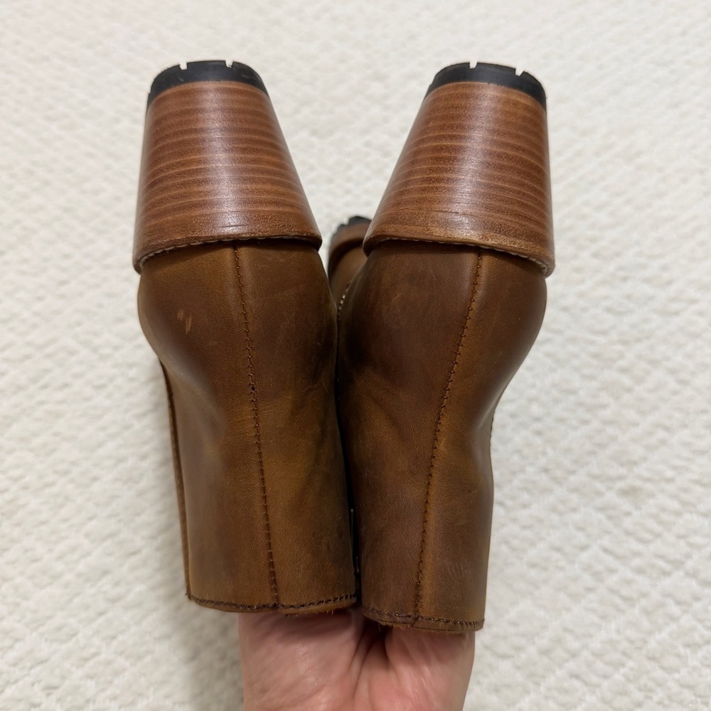 Patina Brown Leather Block Heel Ankle Booties Size 8 - Picture 7 of 12